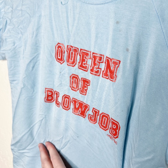 Y2K OMIGHTY Offensive Babydoll Tee Shirt Queen of BJ - Picture 2 of 10